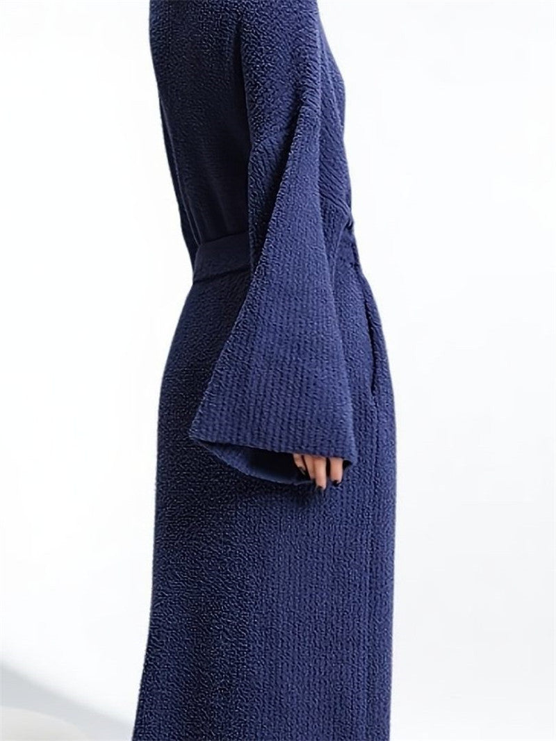 Blue Women's Ultra-Soft Plush V-Neck Cardigan Robe - Extra Thick Half-Velvet Warm Housecoat & Outdoor Wearable Sleepwear