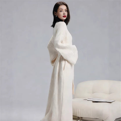 Blue Women's Ultra-Soft Plush V-Neck Cardigan Robe - Extra Thick Half-Velvet Warm Housecoat & Outdoor Wearable Sleepwear