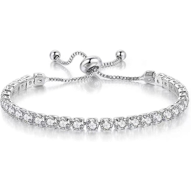 Silver High-Sparkle Cubic Zirconia Single Row Iced-Out Tennis Bracelet (5.7" to 11.3") - Minimalist Geometric Dainty Jewelry