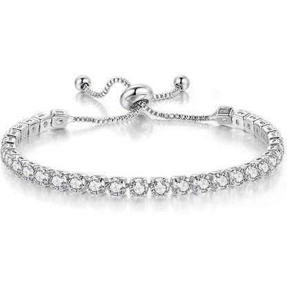 Silver High-Sparkle Cubic Zirconia Single Row Iced-Out Tennis Bracelet (5.7" to 11.3") - Minimalist Geometric Dainty Jewelry