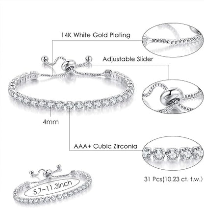 Silver High-Sparkle Cubic Zirconia Single Row Iced-Out Tennis Bracelet (5.7" to 11.3") - Minimalist Geometric Dainty Jewelry