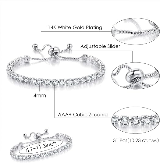 Silver High-Sparkle Cubic Zirconia Double Row Iced-Out Tennis Bracelet (5.7" to 11.3") - Minimalist Geometric Dainty Jewelry