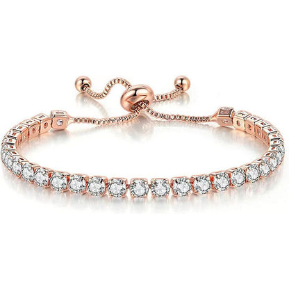 Rose Gold High-Sparkle Cubic Zirconia Single Row Iced-Out Tennis Bracelet (5.7" to 11.3") - Minimalist Geometric Dainty Jewelry