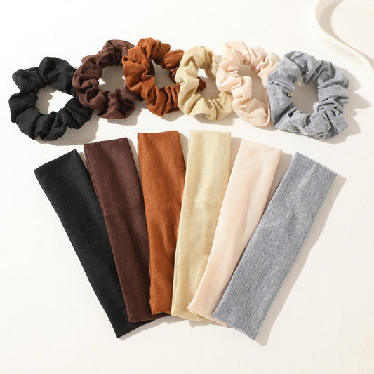 12-Piece Sports Hair Accessory Set - 6 Colors Seamless Sports Headbands & 6 Colors Soft Scrunchies Bundle for Gym & Yoga