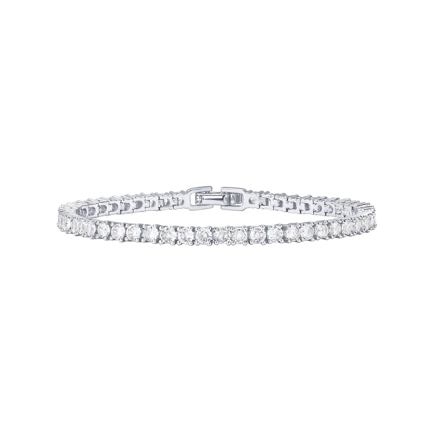 Silver 4.0mm Iced-Out Zirconia Tennis Bracelet with Secure Clasp - Classic Luxury Rhinestone Tennis Chain for Men & Women (7 Inches)