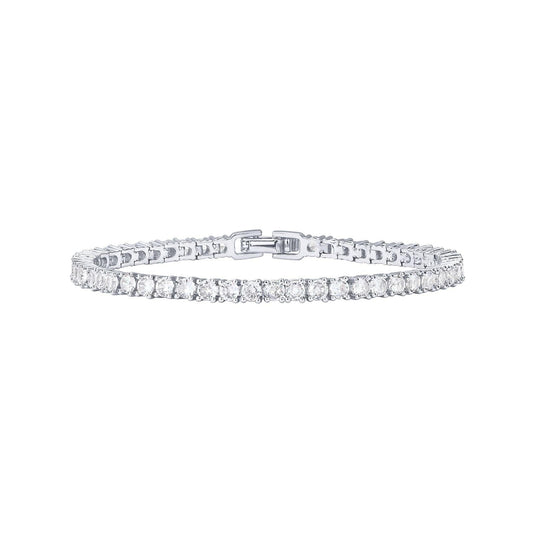 Silver 4.0mm Iced-Out Zirconia Tennis Bracelet with Secure Clasp - Classic Luxury Rhinestone Tennis Chain for Men & Women (7 Inches)