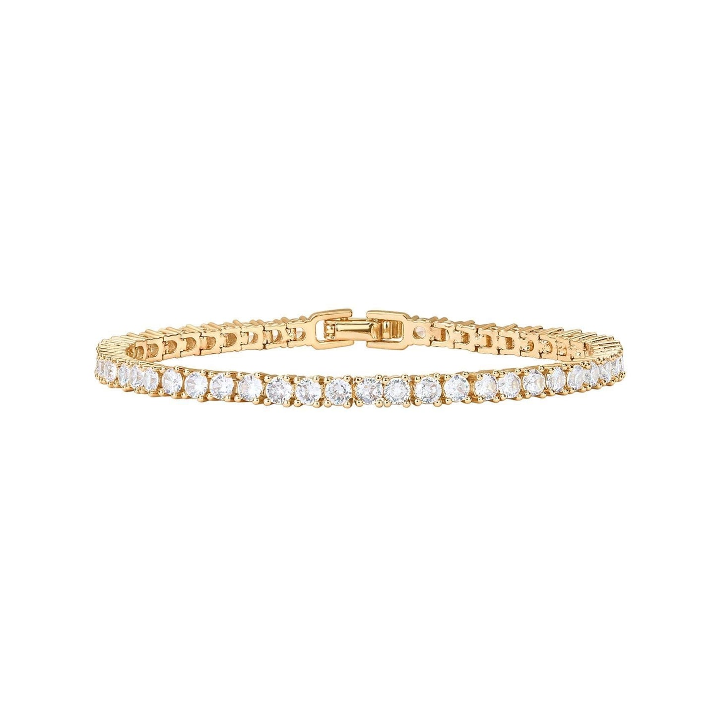 Gold 4.0mm Iced-Out Zirconia Tennis Bracelet with Secure Clasp - Classic Luxury Rhinestone Tennis Chain for Men & Women (7 Inches)
