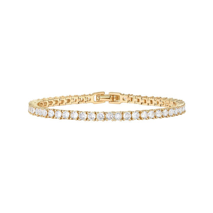 Gold 4.0mm Iced-Out Zirconia Tennis Bracelet with Secure Clasp - Classic Luxury Rhinestone Tennis Chain for Men & Women (7 Inches)