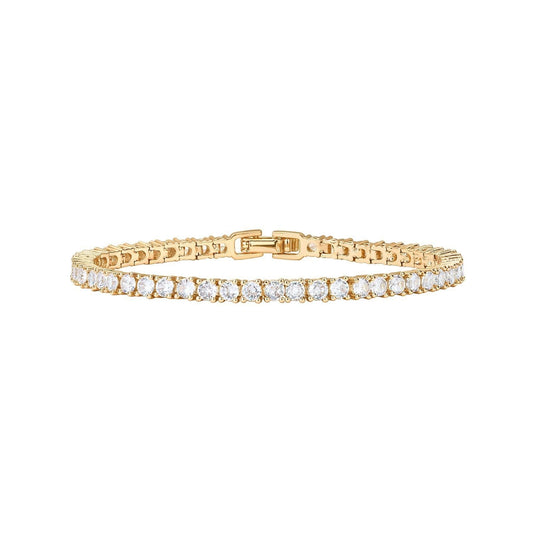 Gold 4.0mm Iced-Out Zirconia Tennis Bracelet with Secure Clasp - Classic Luxury Rhinestone Tennis Chain for Men & Women (7 Inches)