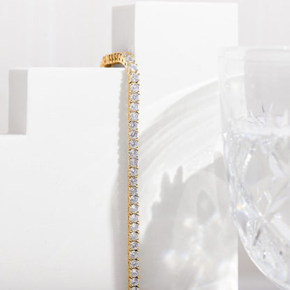 Gold 4.0mm Iced-Out Zirconia Tennis Bracelet with Secure Clasp - Classic Luxury Rhinestone Tennis Chain for Men & Women (7 Inches)