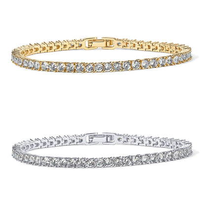 2-Pack 4.0mm Iced-Out Zirconia Tennis Bracelet with Secure Clasp (Silver and Gold) - Classic Luxury Rhinestone Tennis Chain for Men & Women (7 Inches)