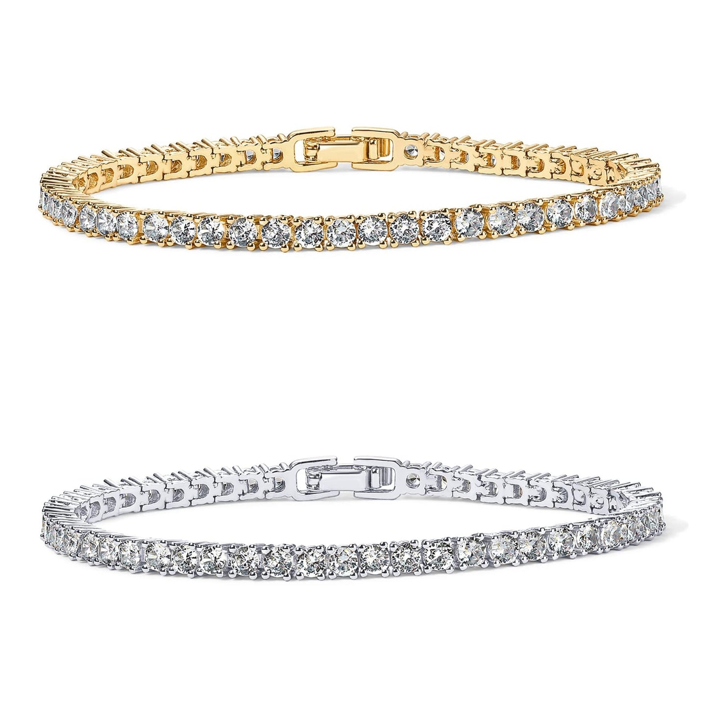 2-Pack 4.0mm Iced-Out Zirconia Tennis Bracelet with Secure Clasp (Silver and Gold) - Classic Luxury Rhinestone Tennis Chain for Men & Women (8 Inches)