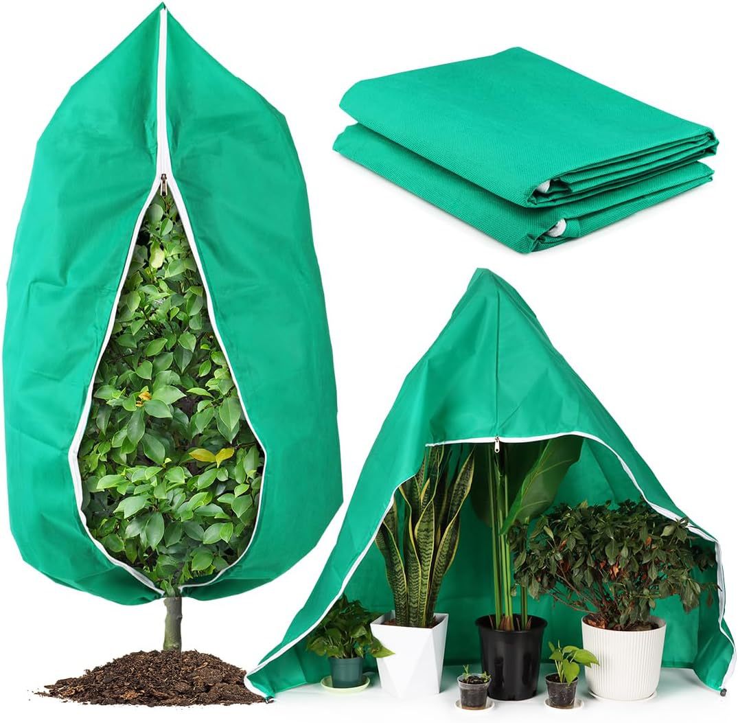 Winter Plant Cold Protection Covers with Zipper & Drawstringï¼ˆ2PCS 80x120 CM + 2PCS 120x180 CMï¼‰ - Thickened Frost Thermal Blankets and UV Resistant Shrub Jackets