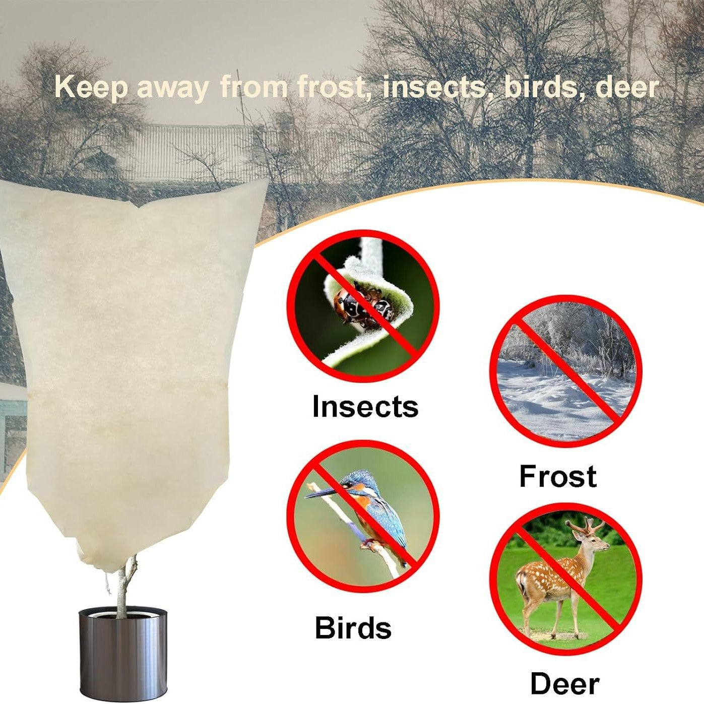 Winter Plant Cold Protection Covers with Zipper & Drawstringï¼ˆ2PCS 80x120 CM + 2PCS 120x180 CMï¼‰ - Thickened Frost Thermal Blankets and UV Resistant Shrub Jackets