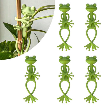 5-Pack Flexible Frog Plant Ties & Multifunctional Organizers - Reusable Weather-Proof Garden Twists and Whimsical Support Hooks