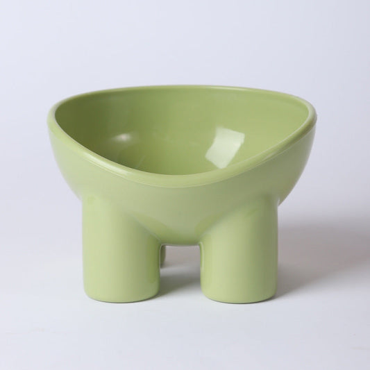 2-Pack Macaron Green Elevated Pet Bowls with Anti-Tip 4-Leg Base - Ergonomic Tilted Neck Protection Cat Food & Water Bowls