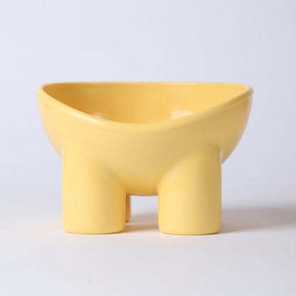 2-Pack Macaron Yellow Elevated Pet Bowls with Anti-Tip 4-Leg Base - Ergonomic Tilted Neck Protection Cat Food & Water Bowls