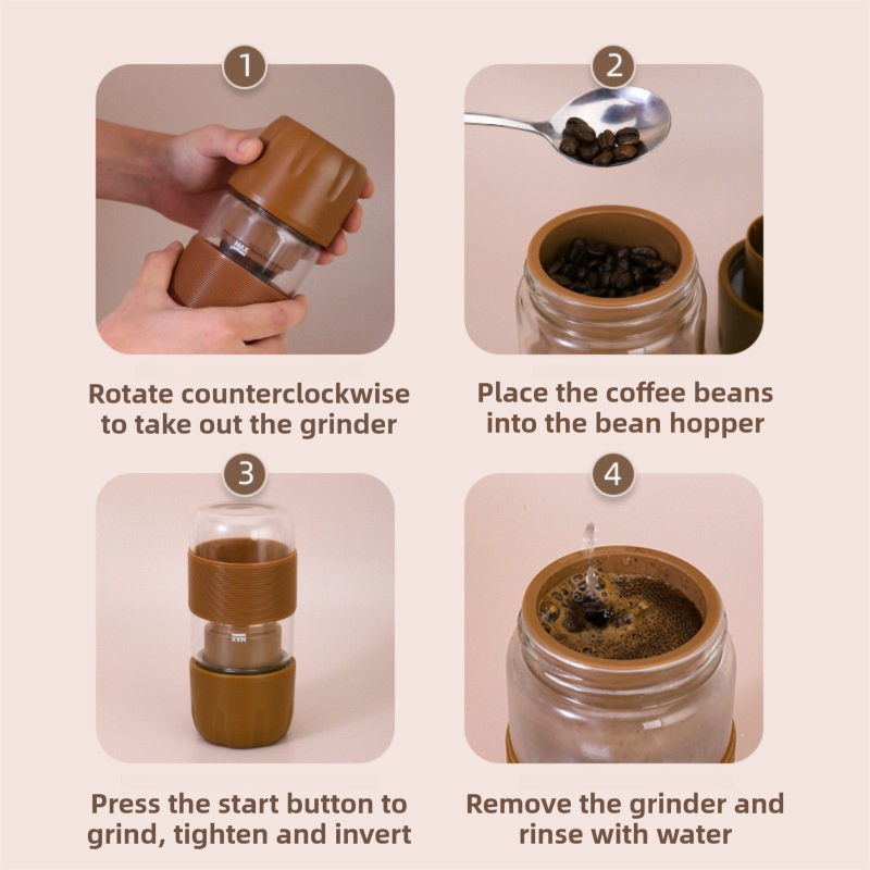 Portable Electric Coffee Bean Grinding Cup & Juicer with Safe Hidden Stainless Steel Blades - 420ML USB Rechargeable Travel Brewer