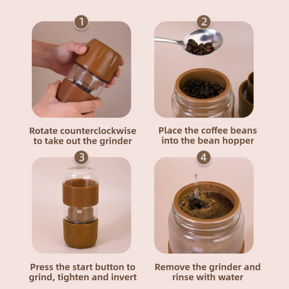 Portable Electric Coffee Bean Grinding Cup & Juicer with Safe Hidden Stainless Steel Blades - 420ML USB Rechargeable Travel Brewer