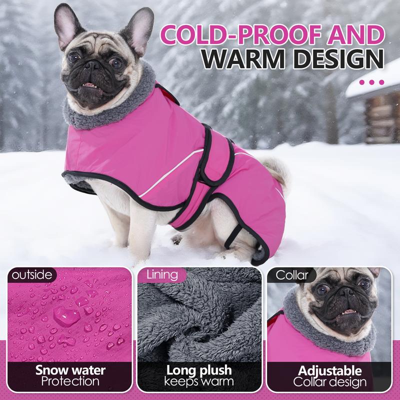 XL Size Dark Blue Winter Waterproof Dog Puffer Vest with Adjustable Neckline / Belt and Leash Access - Reflective Long-Pile Fleece Lined Warm Cloak