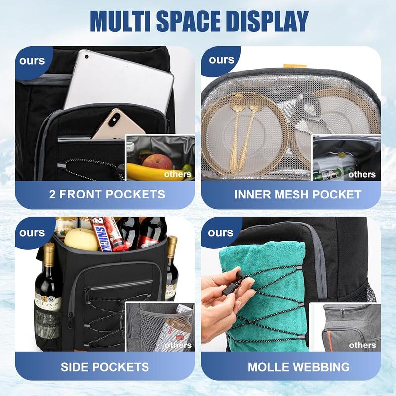 Light Grey 5.55 Gallons Large Insulated Picnic Backpack with Multi Pockets & Leak-Proof Interior - Multifunctional Waterproof Thermal Lunch Bag for Camping, Hiking & Outdoor Travel