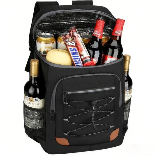 Black 5.55 Gallons Large Insulated Picnic Backpack with Multi Pockets & Leak-Proof Interior - Multifunctional Waterproof Thermal Lunch Bag for Camping, Hiking & Outdoor Travel