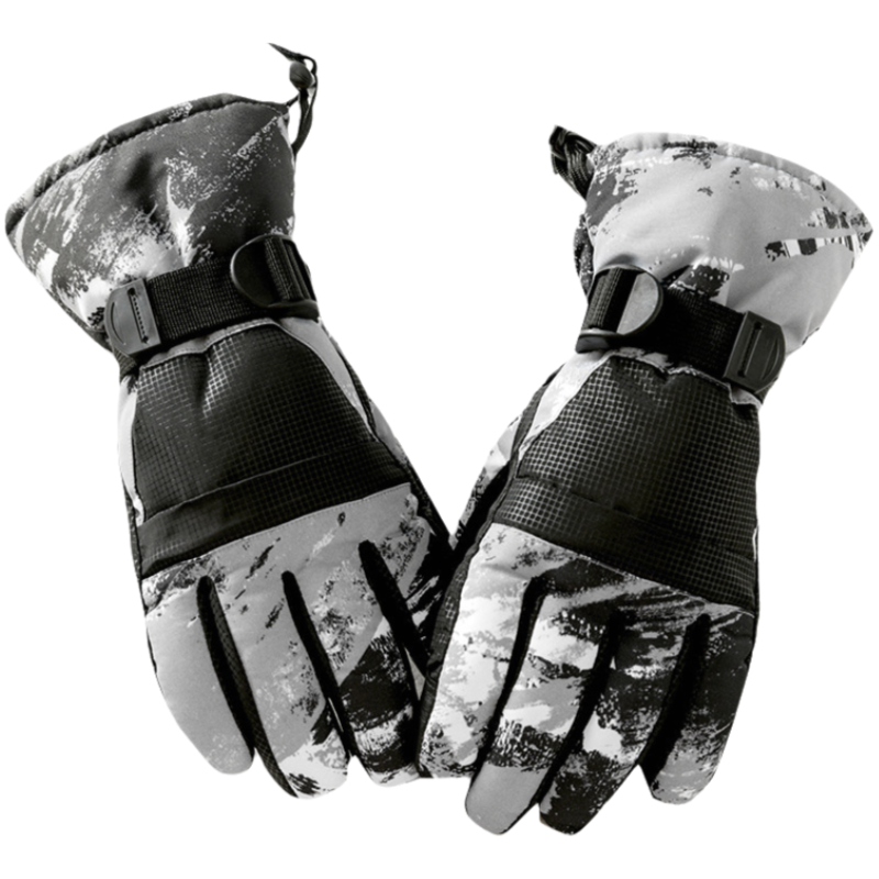 1-Pair Winter Waterproof Touchscreen Ski Gloves - Anti-Slip Thermal Mitts for Men & Women (Black Graffiti Print)