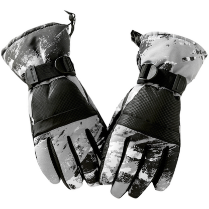 1-Pair Winter Waterproof Touchscreen Ski Gloves - Anti-Slip Thermal Mitts for Men & Women (Black Graffiti Print)