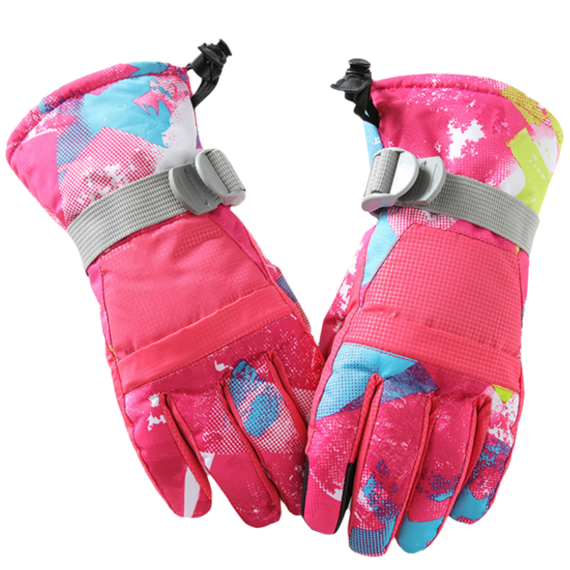 1-Pair Winter Waterproof Touchscreen Ski Gloves - Anti-Slip Thermal Mitts for Men & Women (Pink Graffiti Print)