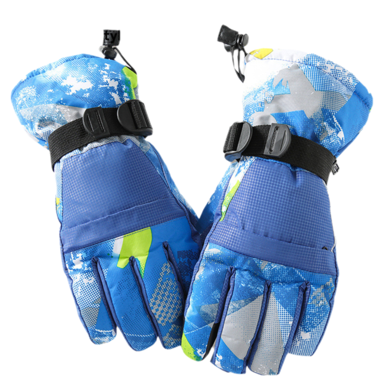 1-Pair Winter Waterproof Touchscreen Ski Gloves - Anti-Slip Thermal Mitts for Men & Women (Blue Graffiti Print)