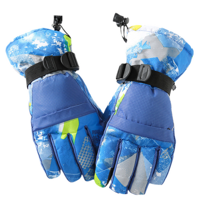 1-Pair Winter Waterproof Touchscreen Ski Gloves - Anti-Slip Thermal Mitts for Men & Women (Blue Graffiti Print)