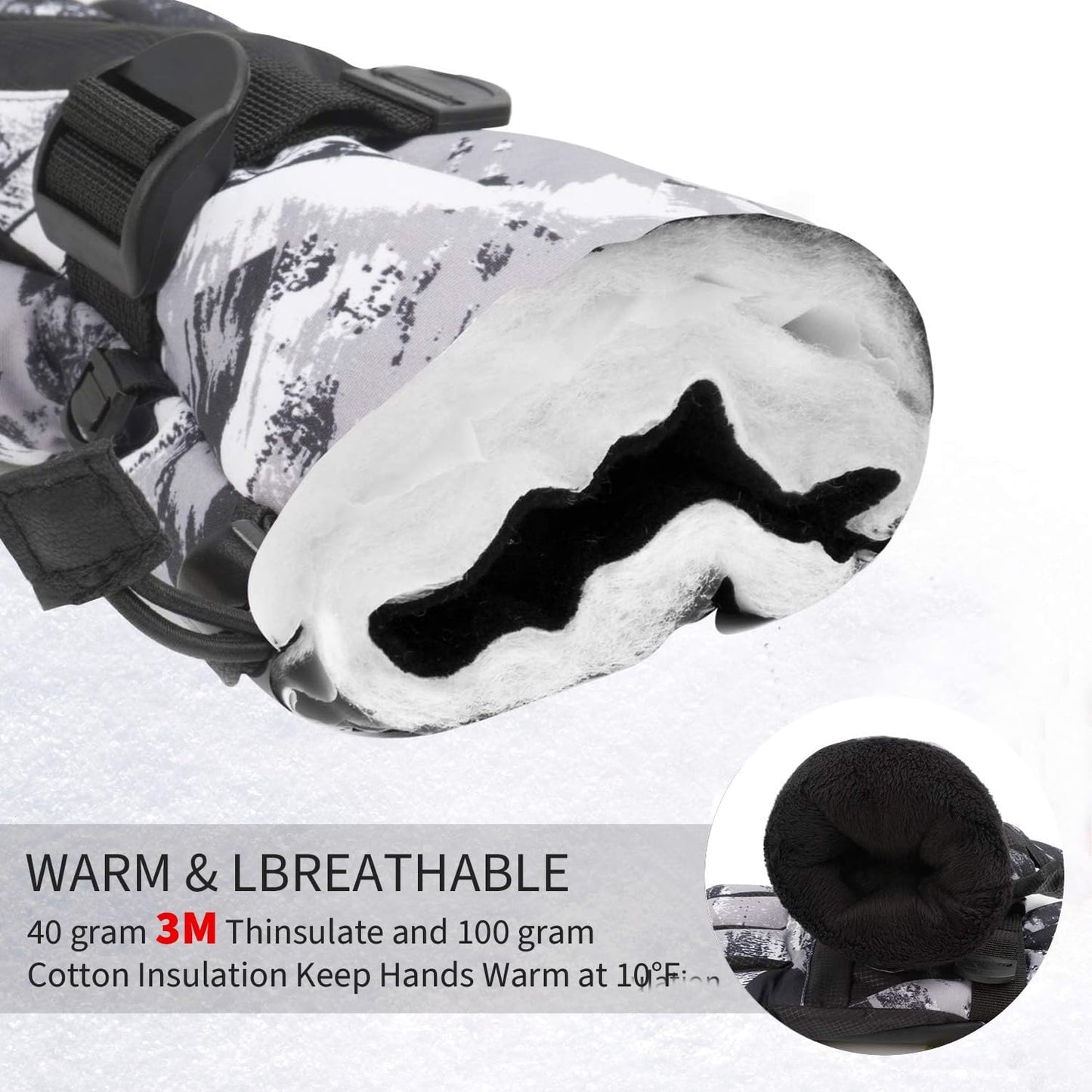 2-Pair Winter Waterproof Touchscreen Ski Gloves - Anti-Slip Thermal Mitts for Men & Women (Black & Orange Graffiti Print)