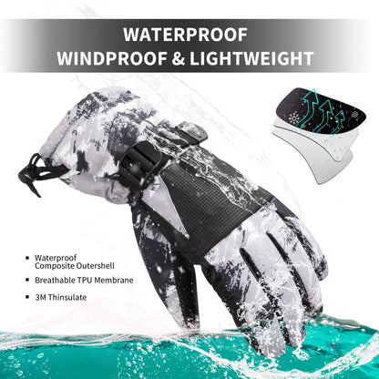 2-Pair Winter Waterproof Touchscreen Ski Gloves - Anti-Slip Thermal Mitts for Men & Women (Blue & Orange Graffiti Print)