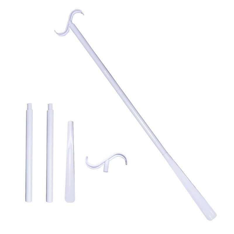 2-Pack White Portable Dressing Aid Stick & Long-Handled Shoe Horn (3-Section Detachable) - Adjustable 62cm-88cm Dressing Hook for Seniors & Limited Mobility