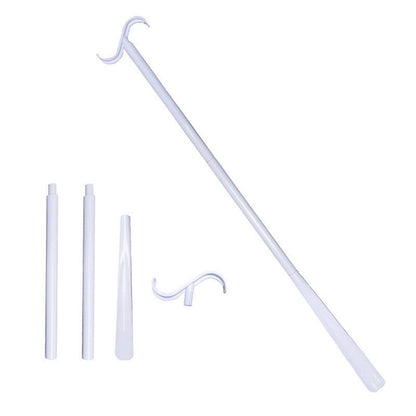 2-Pack White Portable Dressing Aid Stick & Long-Handled Shoe Horn (3-Section Detachable) - Adjustable 62cm-88cm Dressing Hook for Seniors & Limited Mobility