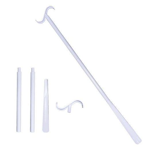 2-Pack White Portable Dressing Aid Stick & Long-Handled Shoe Horn (3-Section Detachable) - Adjustable 62cm-88cm Dressing Hook for Seniors & Limited Mobility