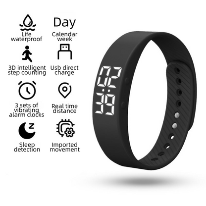 Black Silent Vibration Alarm Smart Silicone Wristband with 3-Alarm Settings - Discreet Wake-Up Device for Teens & Adults (Vertical version)