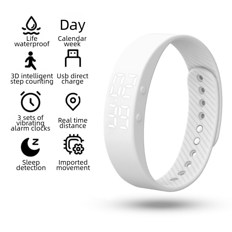 White Silent Vibration Alarm Smart Silicone Wristband with 3-Alarm Settings - Discreet Wake-Up Device for Teens & Adults (Vertical version)