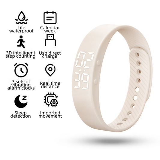 Beige Silent Vibration Alarm Smart Silicone Wristband with 3-Alarm Settings - Discreet Wake-Up Device for Teens & Adults (Vertical version)