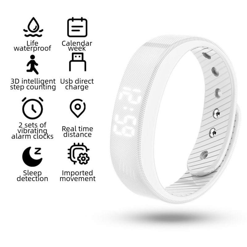 White Silent Vibration Alarm Smart Silicone Wristband with 3-Alarm Settings - Discreet Wake-Up Device for Teens & Adults (Horizontal version)
