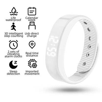 White Silent Vibration Alarm Smart Silicone Wristband with 3-Alarm Settings - Discreet Wake-Up Device for Teens & Adults (Horizontal version)