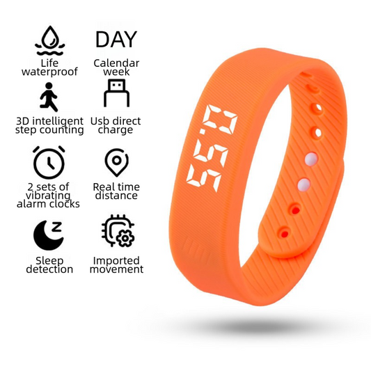 Orange Silent Vibration Alarm Smart Silicone Wristband with 3-Alarm Settings - Discreet Wake-Up Device for Teens & Adults (Horizontal version)