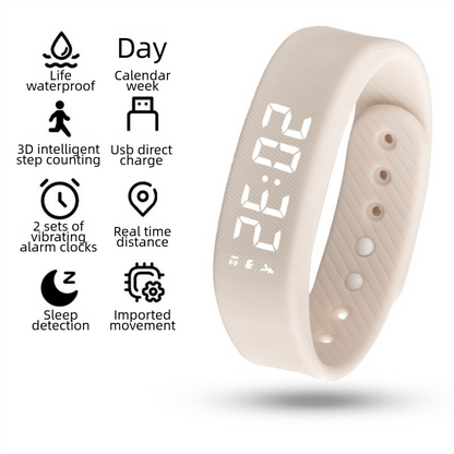 Beige Silent Vibration Alarm Smart Silicone Wristband with 3-Alarm Settings - Discreet Wake-Up Device for Teens & Adults (Horizontal version)