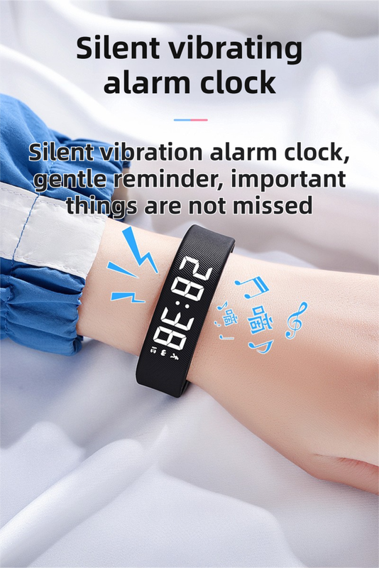 Beige Silent Vibration Alarm Smart Silicone Wristband with 3-Alarm Settings - Discreet Wake-Up Device for Teens & Adults (Horizontal version)