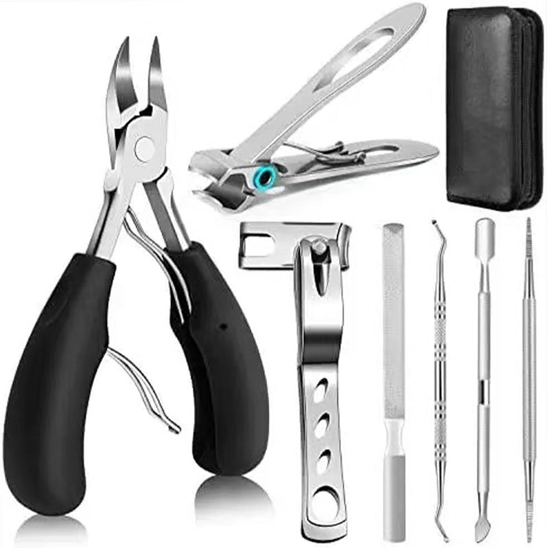 7-Piece Professional Ingrown Toenail Tool Kit - Stainless Steel Precision Pedicure Set with Black Eagle-Nose Clippers & Leather Storage Case