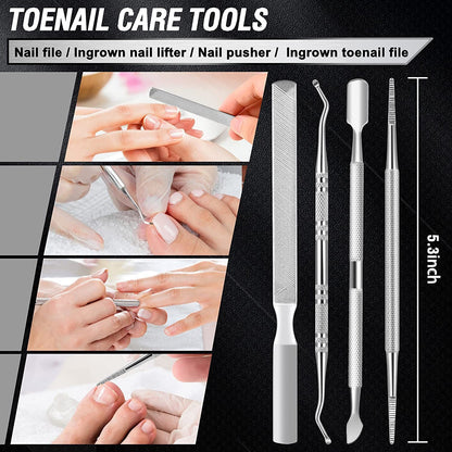 7-Piece Professional Ingrown Toenail Tool Kit - Stainless Steel Precision Pedicure Set with Black Eagle-Nose Clippers & Leather Storage Case
