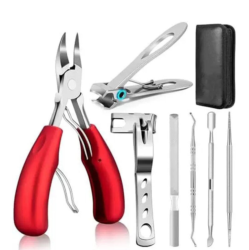 7-Piece Professional Ingrown Toenail Tool Kit - Stainless Steel Precision Pedicure Set with Red Eagle-Nose Clippers & Leather Storage Case