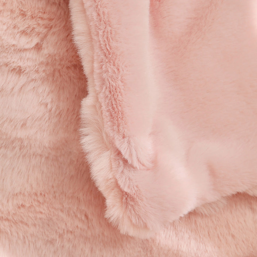 Pink Luxury Tuscany Fleece Rabbit Fur Bubble Blanket (140 x 200 CM) - Double-Sided Thickened Soft Plush Bedding & Sofa Throw