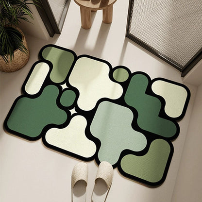 Ultra-Absorbent Instant Dry Diatom Mud Bathroom Mat (50 x 80 CM) - Puzzle Decor Anti-Slip Rubber Rug for Kitchen, Entryway & Shower(Green)