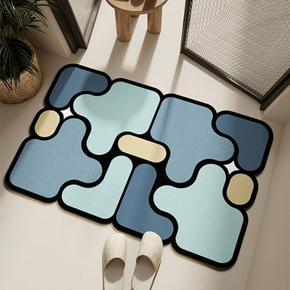 Ultra-Absorbent Instant Dry Diatom Mud Bathroom Mat (50 x 80 CM) - Puzzle Decor Anti-Slip Rubber Rug for Kitchen, Entryway & Shower(Blue)